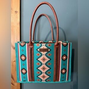 Wrangler Turquoise and Brown Geometric Tote